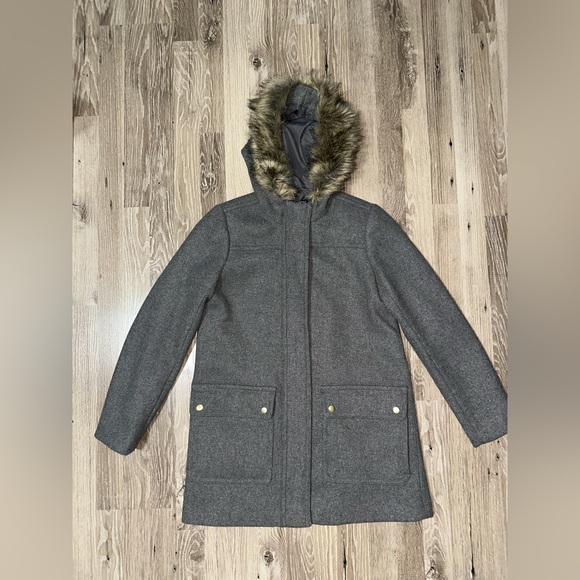 J. Crew‎ Mercantile Heather Gray Vail Wool-Blend Hooded Parka Coat size 4 - Picture 4 of 9
